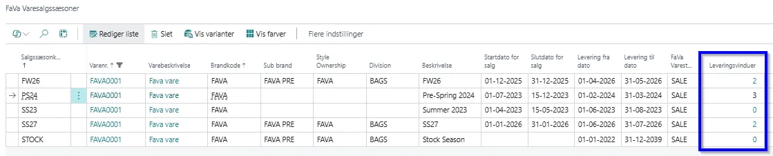 Fava salgssæson lev. vinduer