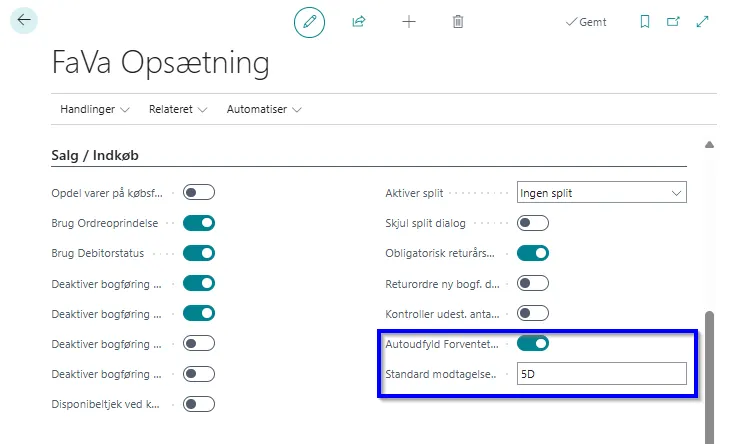 Fava opsæt. - indkøb