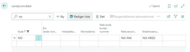 Eksportfaktura lande