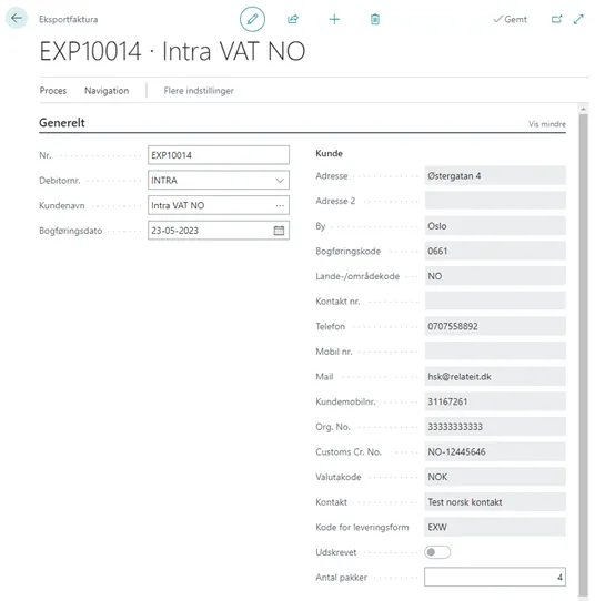 Eksportfaktura opret