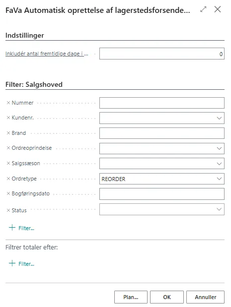 Fava opret auto lagerstedsforsendelse