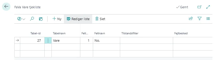Varestatus tjek liste opsæt