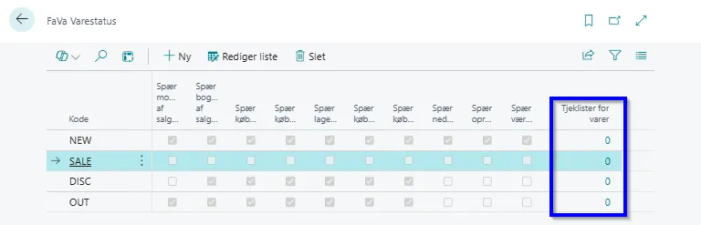 Varestatus tjek liste