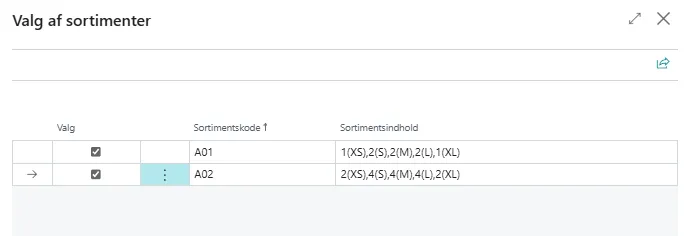 Opret vare - sortiment