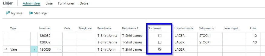 Sortiment salgsordre